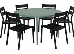 Bigby Matgrupp Rund 130 cm ink 6st Delia stolar Dusty Green / Svart