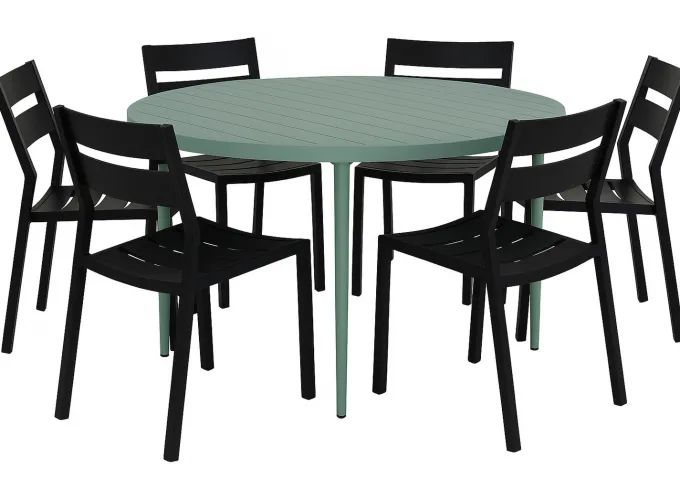 Bigby Matgrupp Rund 130 cm ink 6st Delia stolar Dusty Green / Svart