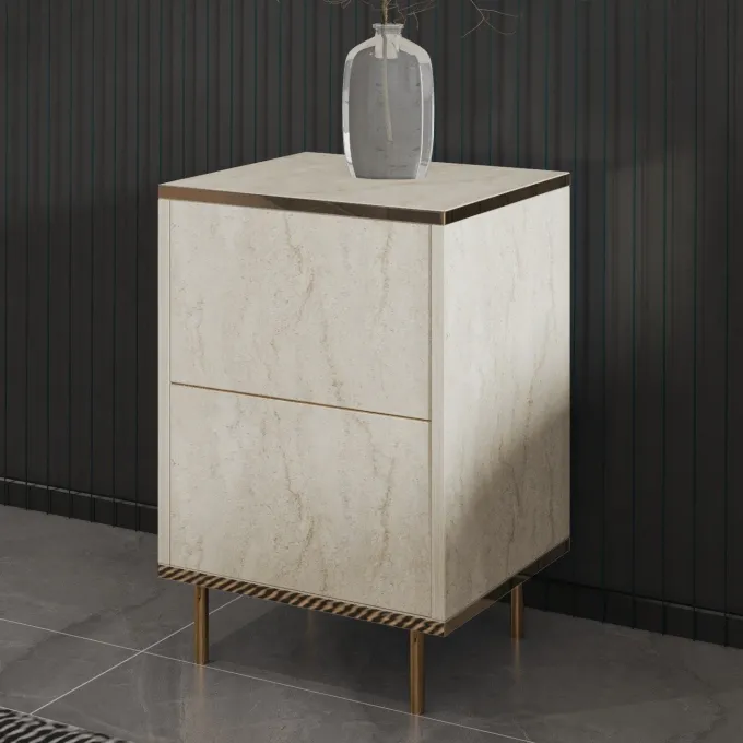 Bilbao Sängbord Travertine / Gold