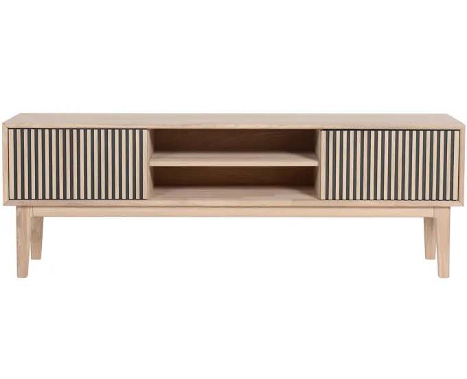 Broholm XL TV-bänk Lameller 160x55 cm Vitoljad Ek