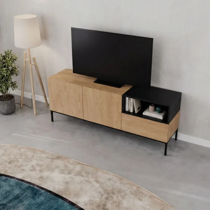 Cailin 140 TV-bänk Naturlig ek svart