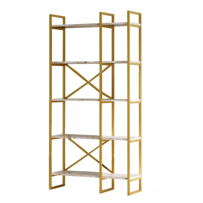 Dodoma Plus (87,5 x 175 x 30 cm) Vit marmor guld Bokhylla