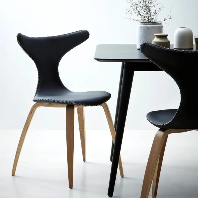 Dolphin Stol Black Leather, Oak