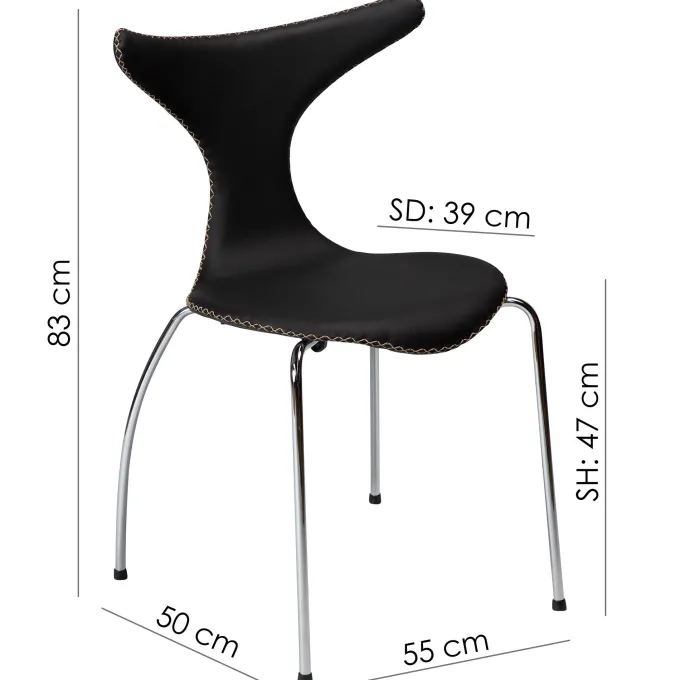 Dolphin Stol Black Leather, Chrome