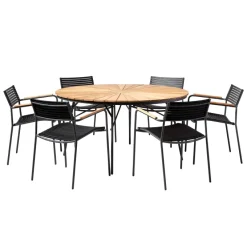 Ellen och Mood Air Trädgårdsmöbelset i Teak och Aluminium Antracit 150 cm + 6 stolar Antracit