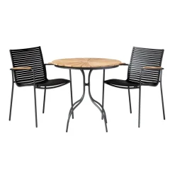 Ellen och Mood Classic Caféset i Teak och Aluminium Antracit 1 Bord + 2 Stolar