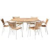 Ellen Trädgårdsmöbelset i Teak och Aluminium 150 cm + 6 stolar, Vit