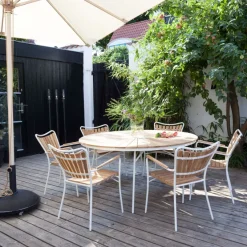 Ellen Trädgårdsmöbelset i Teak och Aluminium 150 cm + 6 stolar, Vit