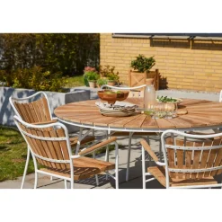 Ellen Trädgårdsmöbelset i Teak och Aluminium 150 cm + 6 stolar, Vit