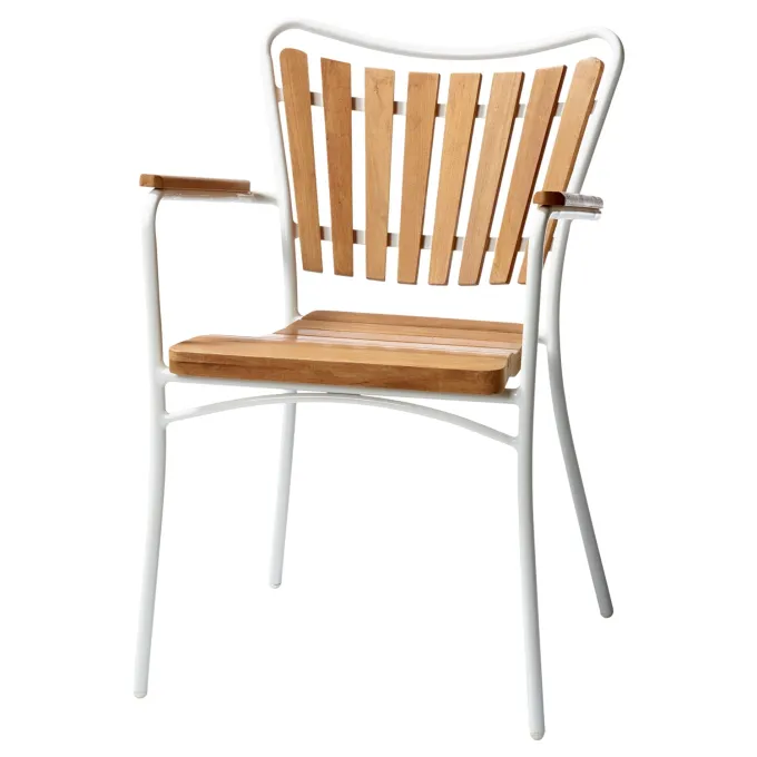 Ellen Trädgårdsmöbelset i Teak och Aluminium 150 cm + 6 stolar, Vit