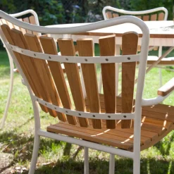 Ellen Trädgårdsmöbelset i Teak och Aluminium 130 cm + 5 stolar, Vit