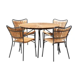 Ellen Trädgårdsmöbelset i Teak och Aluminium 110 cm + 4 stolar, Antracit