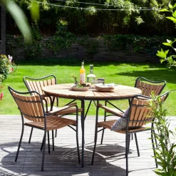 Ellen Trädgårdsmöbelset i Teak och Aluminium 110 cm + 4 stolar, Antracit