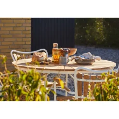 Ellen Trädgårdsmöbelset i Teak och Aluminium 110 cm + 4 stolar, Vit