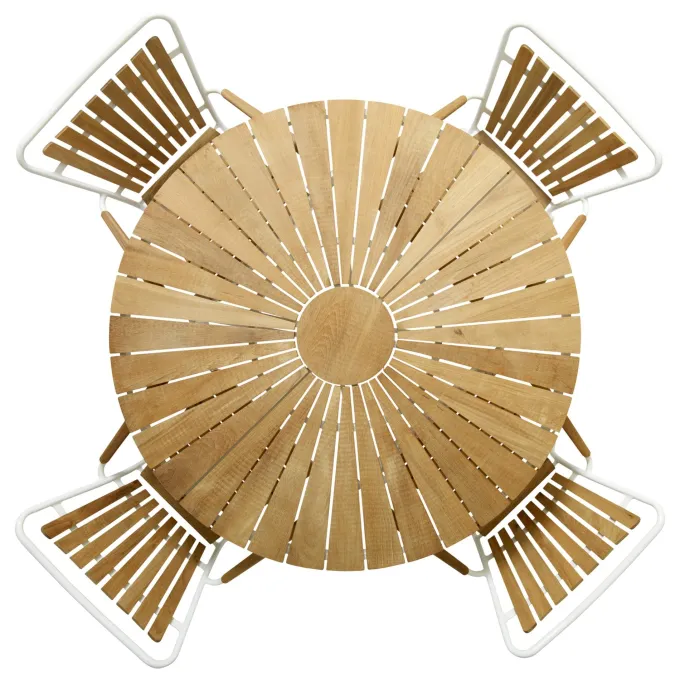 Ellen Trädgårdsmöbelset i Teak och Aluminium 110 cm + 4 stolar, Vit