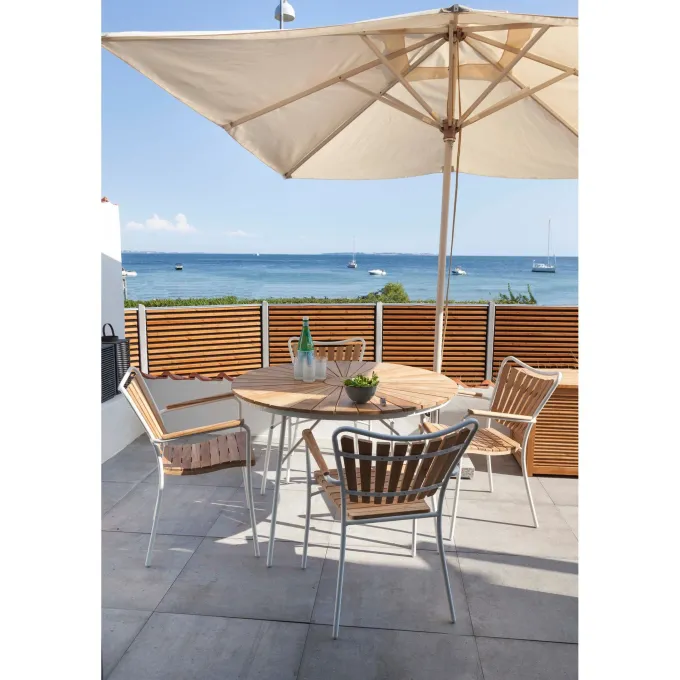 Ellen Trädgårdsmöbelset i Teak och Aluminium 110 cm + 4 stolar, Vit