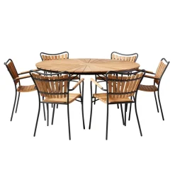 Ellen Trädgårdsmöbelset i Teak och Aluminium 150 cm + 6 stolar, Antracit