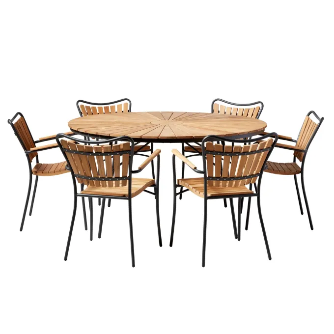 Ellen Trädgårdsmöbelset i Teak och Aluminium 150 cm + 6 stolar, Antracit