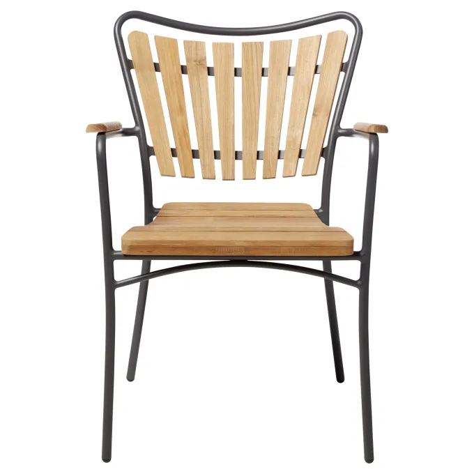 Ellen Trädgårdsmöbelset i Teak och Aluminium 150 cm + 6 stolar, Antracit