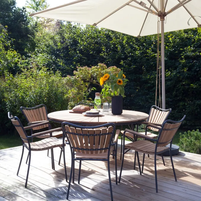 Ellen Trädgårdsmöbelset i Teak och Aluminium 150 cm + 6 stolar, Antracit