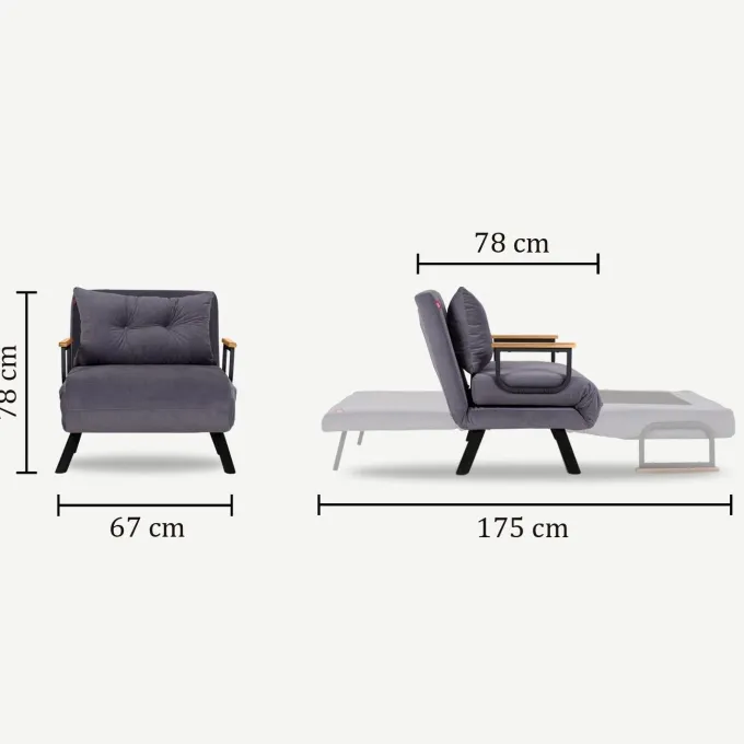 Freetown Single (26 x 120 x 60 cm) 1-sits bäddsoffa Grå