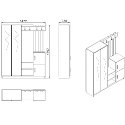 Gaborone (147,2 x 179,7 x 37,5 cm) Hallstativ Atlantisk furu Antracit