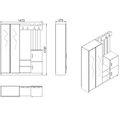 Gaborone (147,2 x 179,7 x 37,5 cm) Hallstativ Vit
