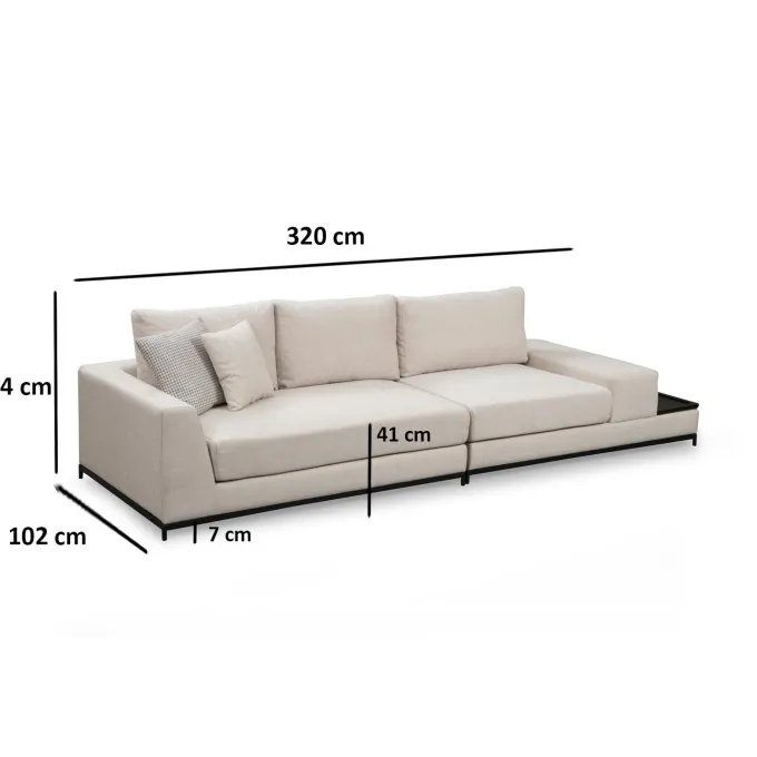 Ghent med sidobord (320 x 102 x 84 cm) Beige 4-sits soffa