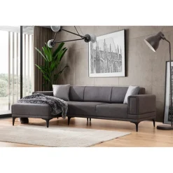 Hanoi (250-140 x 85 x 77 cm) Hörnsoffa-bäddsoffa Mörkgrå, Vänster