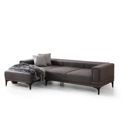 Hanoi (250-140 x 85 x 77 cm) Hörnsoffa-bäddsoffa Mörkgrå, Vänster