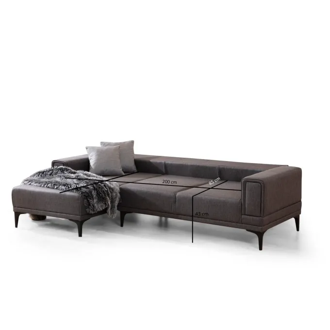Hanoi (250-140 x 85 x 77 cm) Hörnsoffa-bäddsoffa Mörkgrå, Vänster