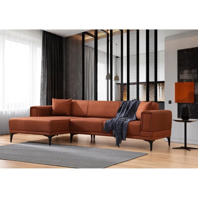 Hanoi (250-140 x 85 x 77 cm) Hörnsoffa-bäddsoffa Kakelröd, Vänster