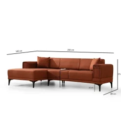 Hanoi (250-140 x 85 x 77 cm) Hörnsoffa-bäddsoffa Kakelröd, Vänster