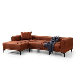 Hanoi (250-140 x 85 x 77 cm) Hörnsoffa-bäddsoffa Kakelröd, Vänster
