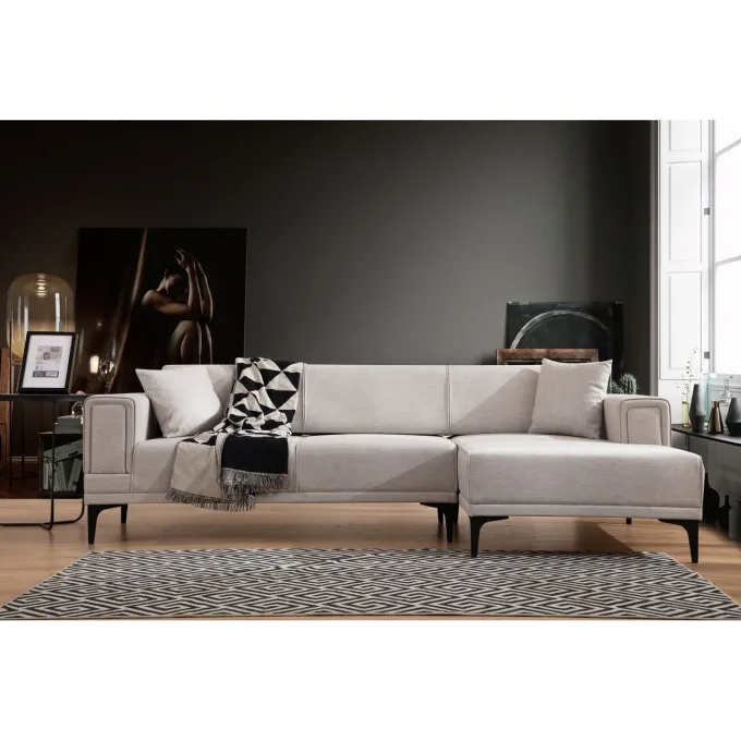 Hanoi (250-140 x 85 x 77 cm) Hörnsoffa-bäddsoffa Ecru, Höger