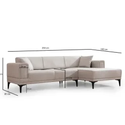 Hanoi (250-140 x 85 x 77 cm) Hörnsoffa-bäddsoffa Ecru, Höger