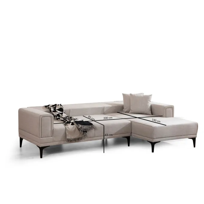 Hanoi (250-140 x 85 x 77 cm) Hörnsoffa-bäddsoffa Ecru, Höger