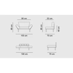 Helsingfors (155 x 85 x 70 cm) 2-sits bäddsoffa Grå
