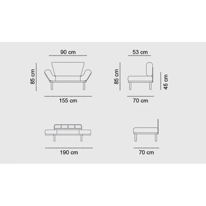 Helsingfors (155 x 85 x 70 cm) 2-sits bäddsoffa Grå