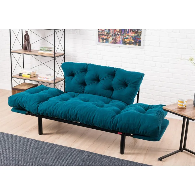 Helsingfors (155 x 85 x 70 cm) 2-sits bäddsoffa Petrolblå