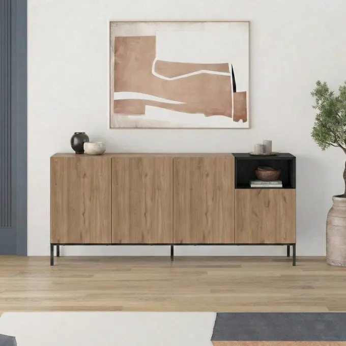 Helsingfors Sideboard Naturlig ekträ svart sandsten