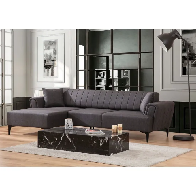 Jakarta (140-270 x 95 x 77 cm) Hörnsoffa-bäddsoffa Mörkgrå, Vänster