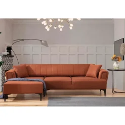 Jakarta (140-270 x 95 x 77 cm) Hörnsoffa-bäddsoffa Kakelröd, Vänster