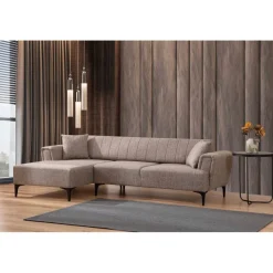 Jakarta (140-270 x 95 x 77 cm) Hörnsoffa-bäddsoffa Ljusbrun, Vänster