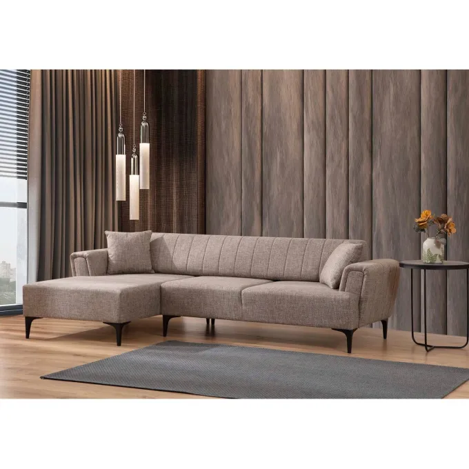 Jakarta (140-270 x 95 x 77 cm) Hörnsoffa-bäddsoffa Ljusbrun, Vänster
