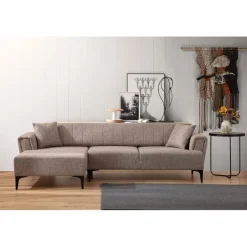 Jakarta (140-270 x 95 x 77 cm) Hörnsoffa-bäddsoffa Ljusbrun, Vänster