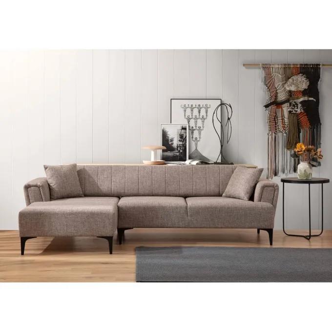 Jakarta (140-270 x 95 x 77 cm) Hörnsoffa-bäddsoffa Ljusbrun, Vänster