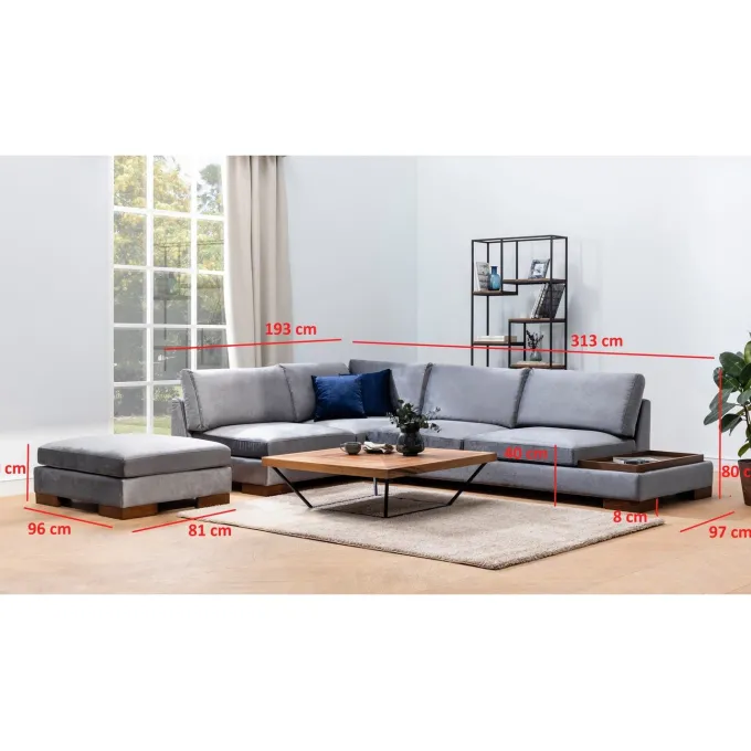 Kigali Hörn med puff (193 x 97 x 80 cm) Hörnsoffa Mörkgrå