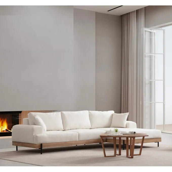 Kigali Oak (280-170 x 98 x 78 cm) Hörnsoffa Vit, Höger