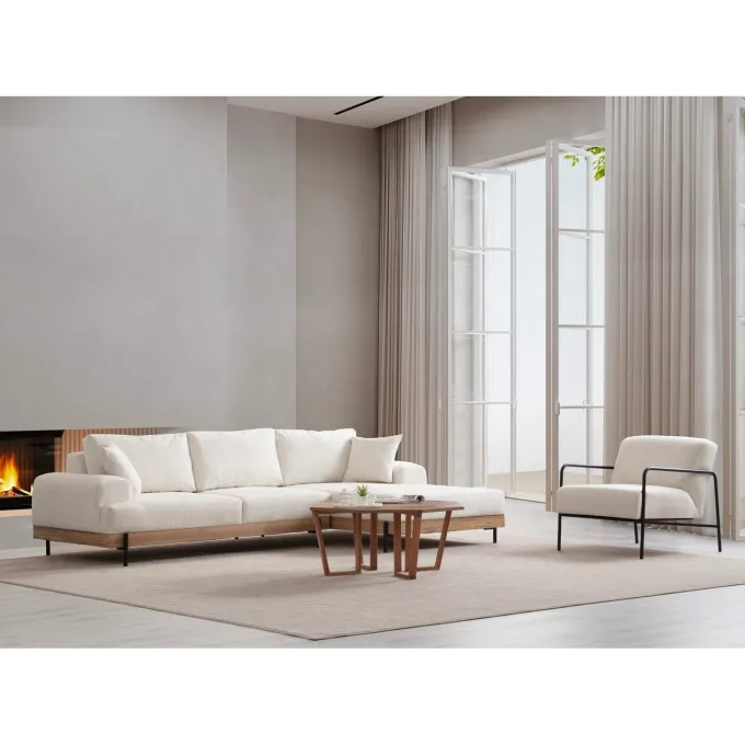 Kigali Oak (280-170 x 98 x 78 cm) Hörnsoffa Vit, Höger